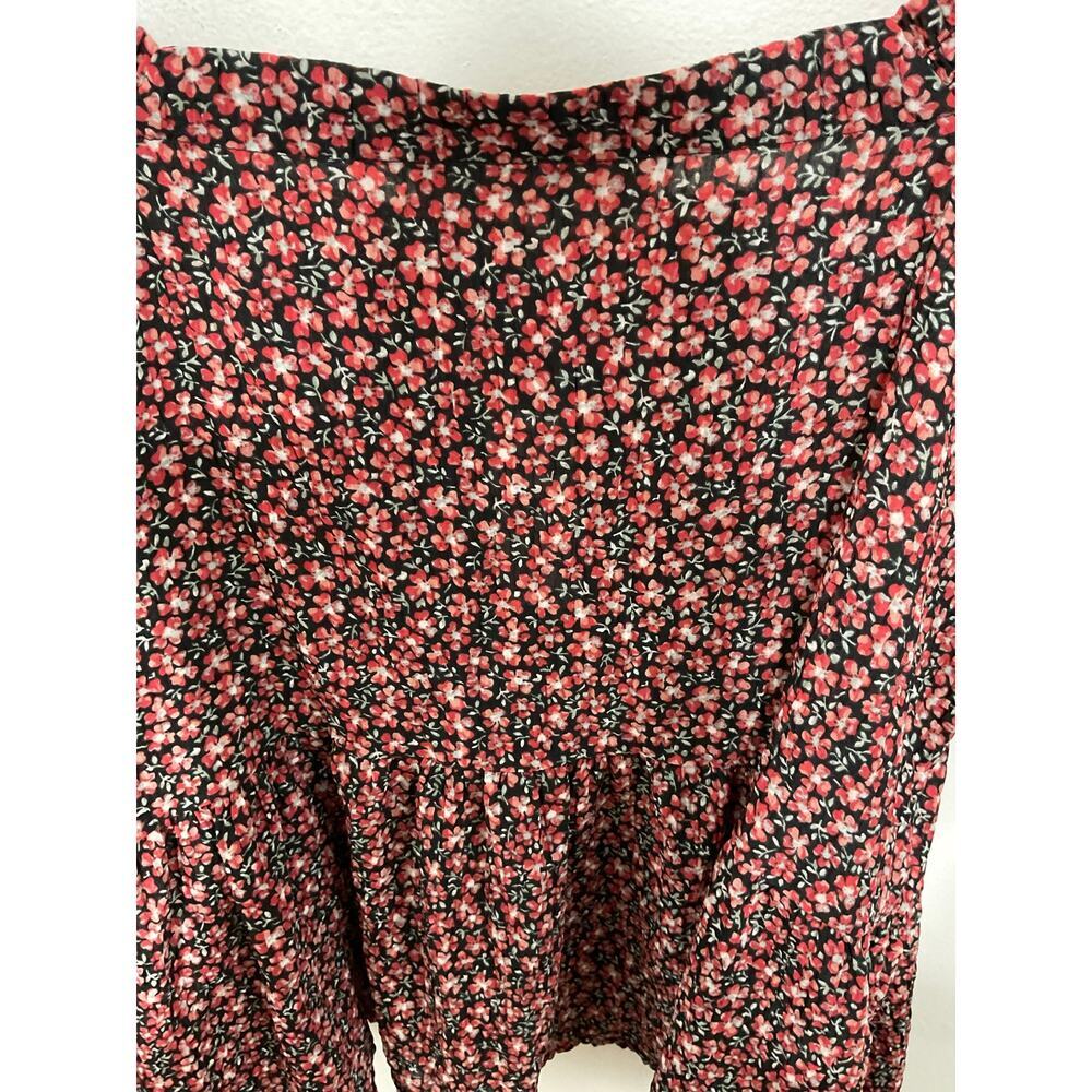 NWT LOFT Smocked Peplum Blouse Square Neck Floral Elastic Sleeves Size Medium - Picture 6 of 8